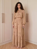 Fall Gentle Lantern Sleeve Crew Neck High Waist Fitted Shirt + Skirt Set