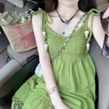 Forest Green Fringe Camisole Bohemian Vacation Dress