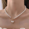 Day Korean ins Super Fairy Elegant Imitation Pearl Heart Necklace Minimal Sweet Simple OT Clasp Clavicle Chain Women 6275