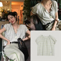 Summer Korean Puff Sleeve Plaid Shirt