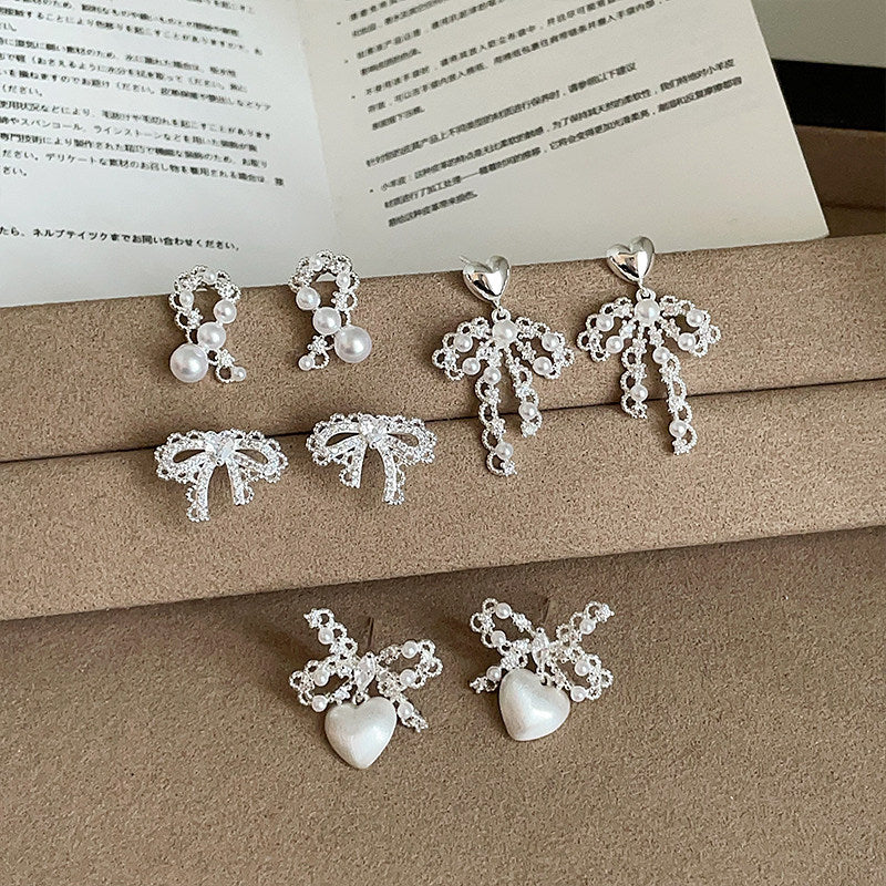 French Zircon Bow and Pearl Clip-On Earrings – No Piercing Required - view 3