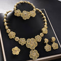 Overseas Bestseller Dubai 18K Gold Flower Huawei Beauty Necklace Earrings Set Ring Bracelet Set Style Knot Wedding Banquet Jewelry Set