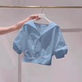 Youthful Petite Puff Sleeve Short Sleeve Lapel Collar Shirt + Jacket + Tee