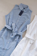 RL Pony Embroidered Sleeveless White Cotton Shirt Dress