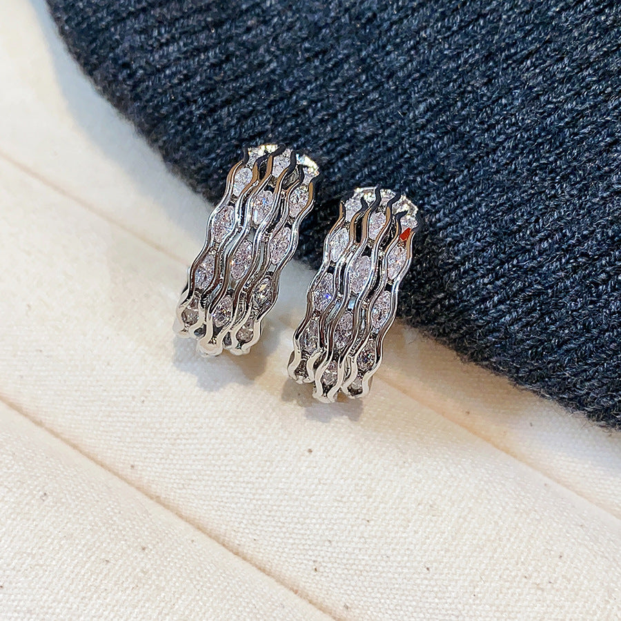 Gold-Plated Zircon U-Shaped Bag Hoop Earrings - view 12