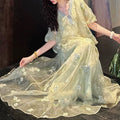 New Chinese Style Beaded Gold-Woven Mesh Long Dress, Summer New