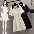 Summer Trendy Casual Short Sleeve Waist-Tie Dress + Long Skirt