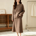 Fall-Winter Elegant Minimal Knit Wool Crew Neck Loose Skirt + Sweater + Top 2-Piece Set