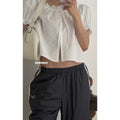 Summer Short Sleeve Drawstring Shirt