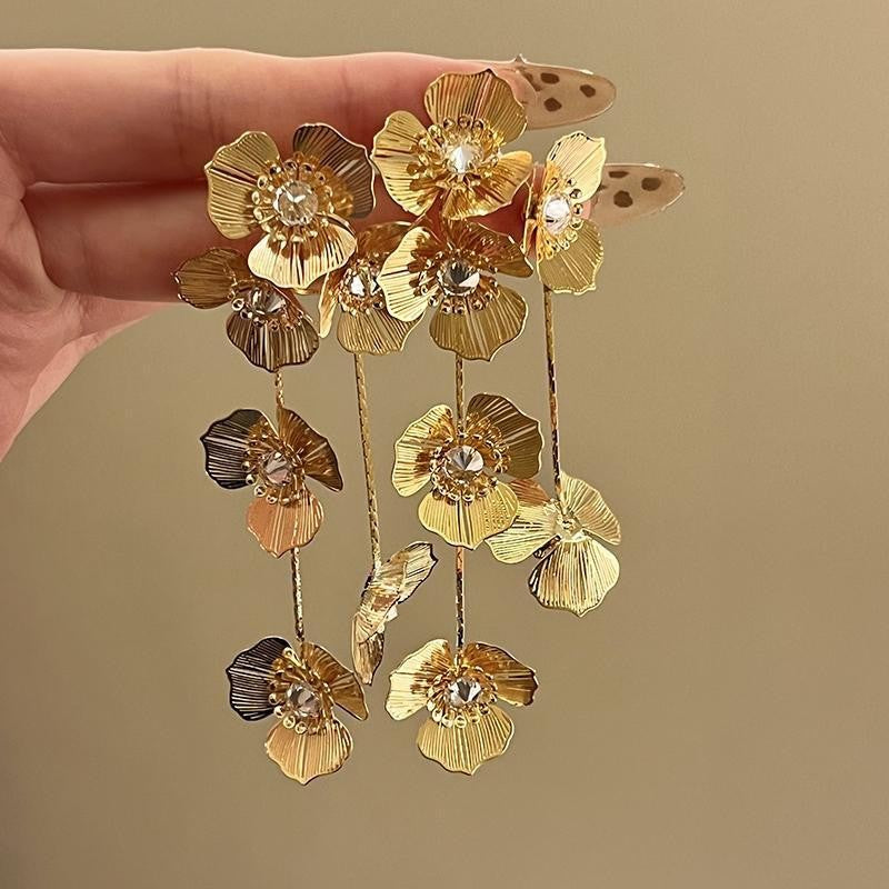 French Gold Butterfly Flower Stud Earrings - view 9