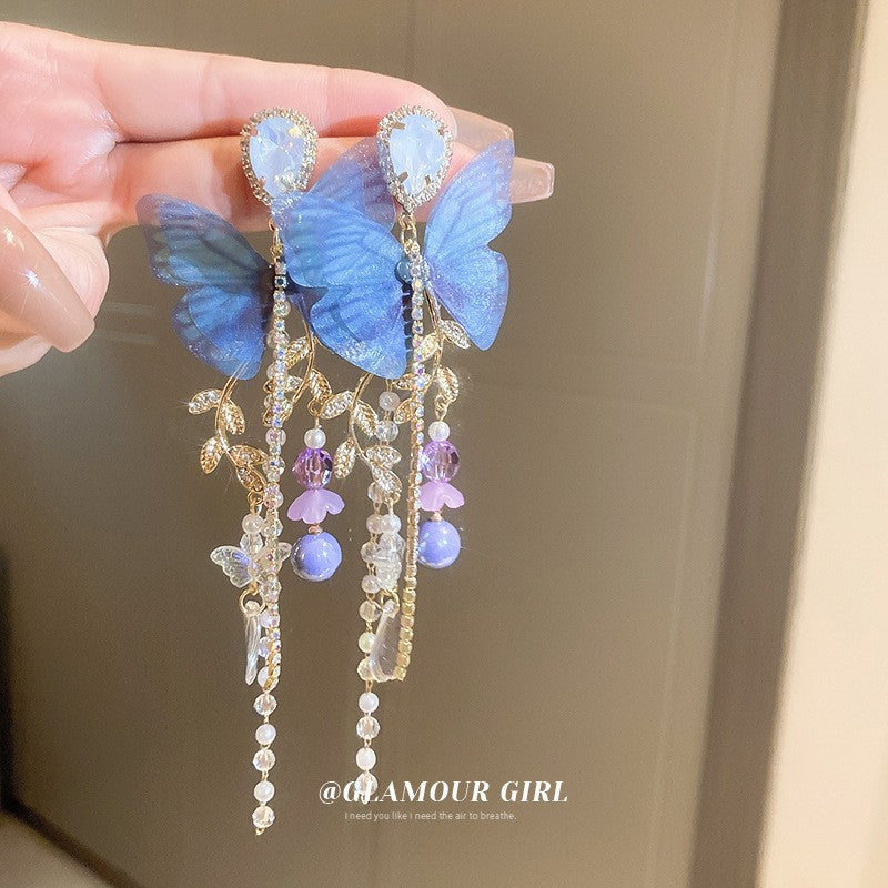 Crystal Flower Rhinestone Tassel Earrings - view 12