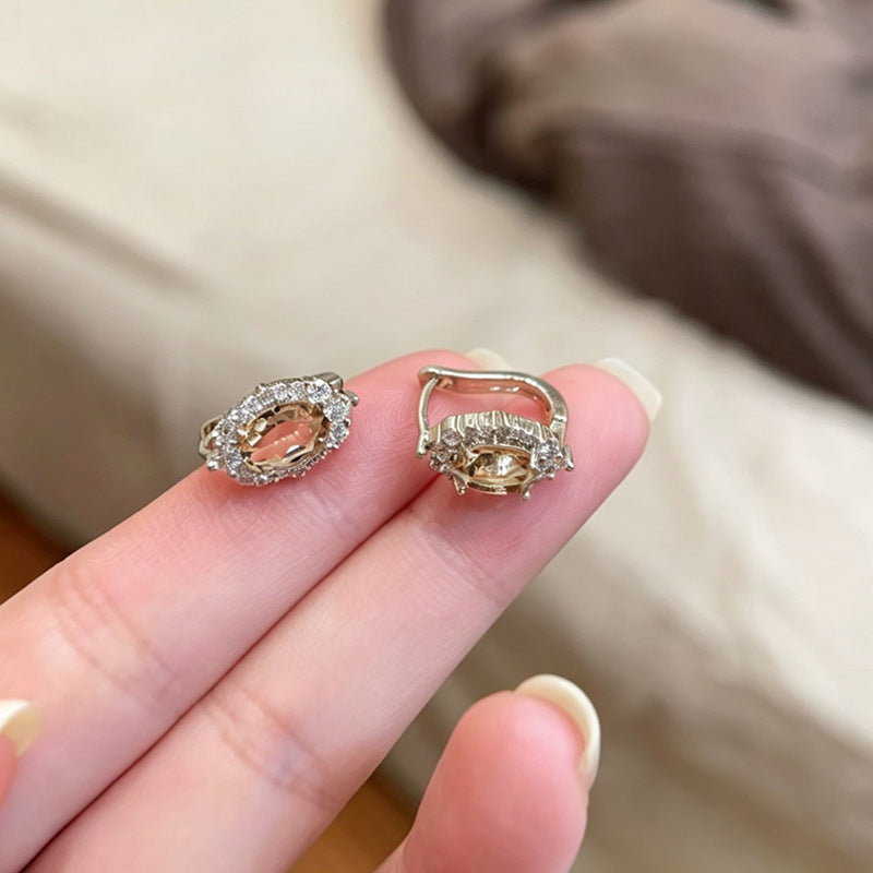 Oval Zircon Clip-On Hoop Earrings - view 4