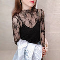 Women's Half High Neck Lace Mesh Slim Top