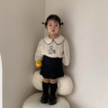 Girls' Bunny Embroidery Shirt and Pleated Skirt Set