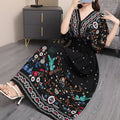 Women's Chinese French Short Sleeve V-Neck Printed Dress + Skirt 2026 - 1-1#