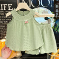 Women's Summer Sleeveless Lace Trim Tank Top + Shorts 2-Piece Set 2026 - Hollow Out Skirt Set Green