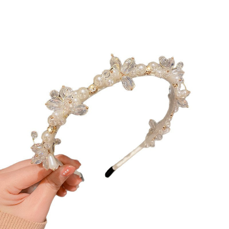 French Pearl and Rhinestone Floral Headband - view 5