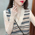 Women's Half High Neck Lace Mesh Slim Top