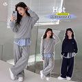 Girls' Faux Layered Plaid Hoodie & Wide-Leg Pants Set