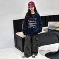 Girls' Cartoon Print Pullover Hoodie Cargo Pants Set