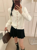 Women's Fall-Winter Korean Fashion Embroidered Knit Crew Neck Cardigan + Top 2026 - Apricot