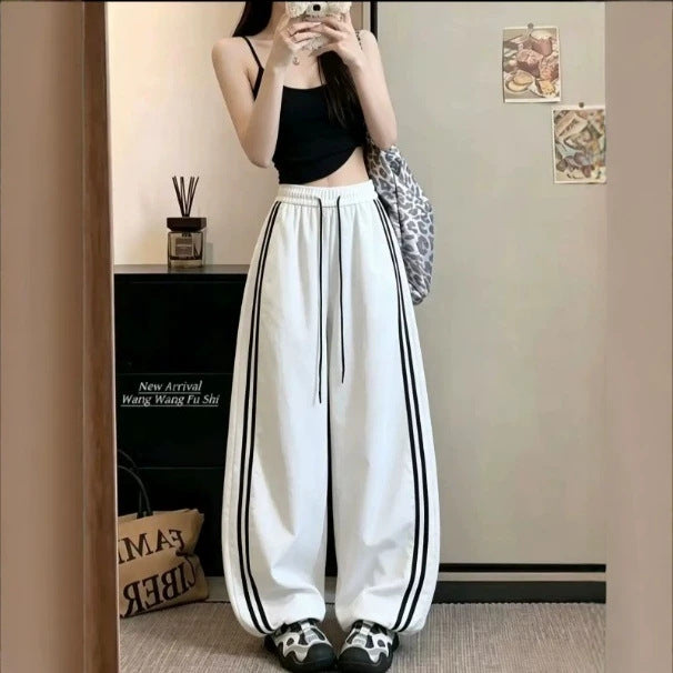 Summer Casual Slimming High Waist Striped Loose Wide Leg Pants