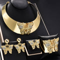 Dubai 18K Gold Butterfly Rhinestone Necklace Earrings Set Ring Bangle Women Banquet Jewelry Set Cubic Zirconia Rhinestone