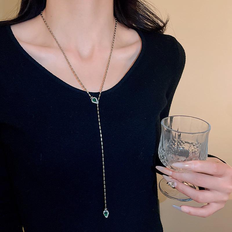 Silver Snake Chain Rhinestone Necklace - view 3