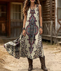 Retro Bohemian Print V-Neck Sleeveless Dress, 2026