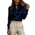 Office Elegant Satin Long Sleeve V-Neck Shirt