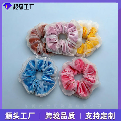 Ins Korea Fleece Large Cord Hair Tie Women Double-Layer Tulle Gold Velvet Kids Sweet Hair String Fabric Art Hair Tie Wholesale