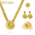 Overseas Middle East Copper Gold Plated Glossy Round Sun Pendant Necklace Bracelet Set Ring Earrings Women Banquet Set