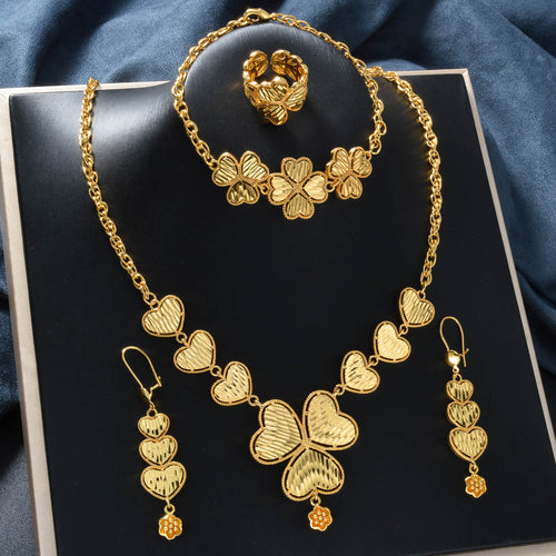 Middle East Dubai Accessory Vietnam Bride Wedding Jewelry Set Necklace Bracelet Set Earrings Ring Bead Gem 4-Piece Set Wholesale