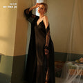 菲韵性感冰丝睡袍加长款浴袍睡衣女长袖女士缎面家居服套装薄6076