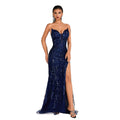 Women's Strapless Sequin Embroidered Mermaid Waist-Cinching Sexy Evening Gown...