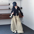 Girls' Hooded Zip Top Cargo Pants Korean Style Set