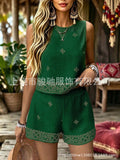 Women's Ethnic Retro Embroidered Lightweight Tank Top 2-Piece Set 2026 - CD-1