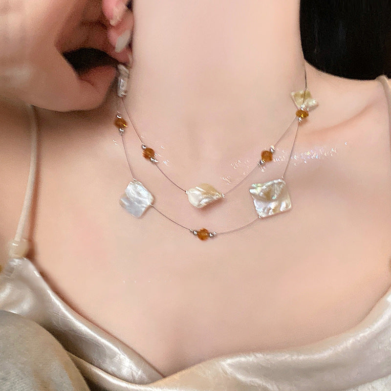 Beach Shell Glass Bead Double-Layer Necklace - view 3