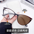 Light-Changing Cat-Eye Glasses Overseas Western Women Retro Reading Glasses Anti-Blue Fashionable Personality Plano Glasses Frame