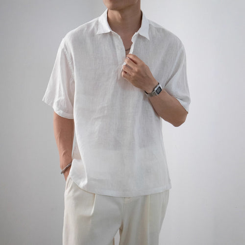 Men's Summer Linen Breathable Loose Fit Draped Short Sleeve Shirt - Cooling Comfort