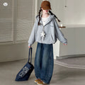 Girls' Star Decor Zipper Hoodie Denim Jeans Set