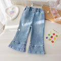 Girls' Cartoon Print Flared Jeans with 3D Plush