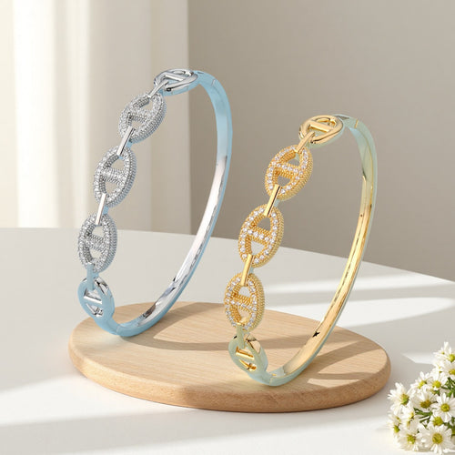 Coated Platinum Full Diamond Pig Nose Bracelet Light Luxury Premium Accessory Bangle Cross-Border Hit Gold Yellow Color Hand Jewelry Wholesale
