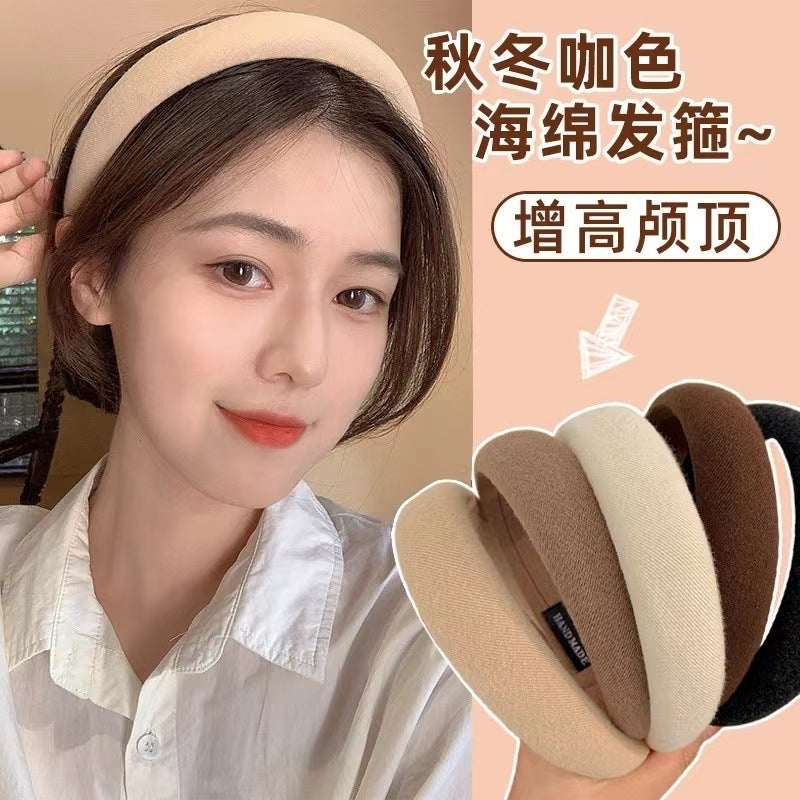 海绵发箍韩国网红简约气质纯色头箍加厚发卡少女增高颅顶头饰