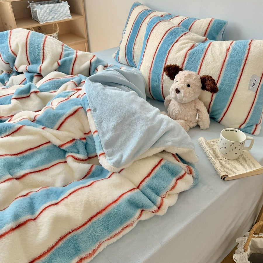 Prague Red Brown Stripe Milk Fleece 4-Piece Bedding Set - view 3