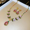 Provence Rainbow Colorful Blooming Jewelry Set Wedding Banquet Luxury Necklace Light Luxury Niche Necklace Women