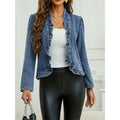 Women's Fall Ruffle Fitted Jacket 2026 | Trendy Jacket - Blue
