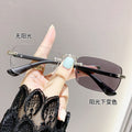 Wood Grain Light-Changing Anti-Blue Formal Rimless Presbyopia Glasses Tech Influencer Live Style No Rx Glasses Frame