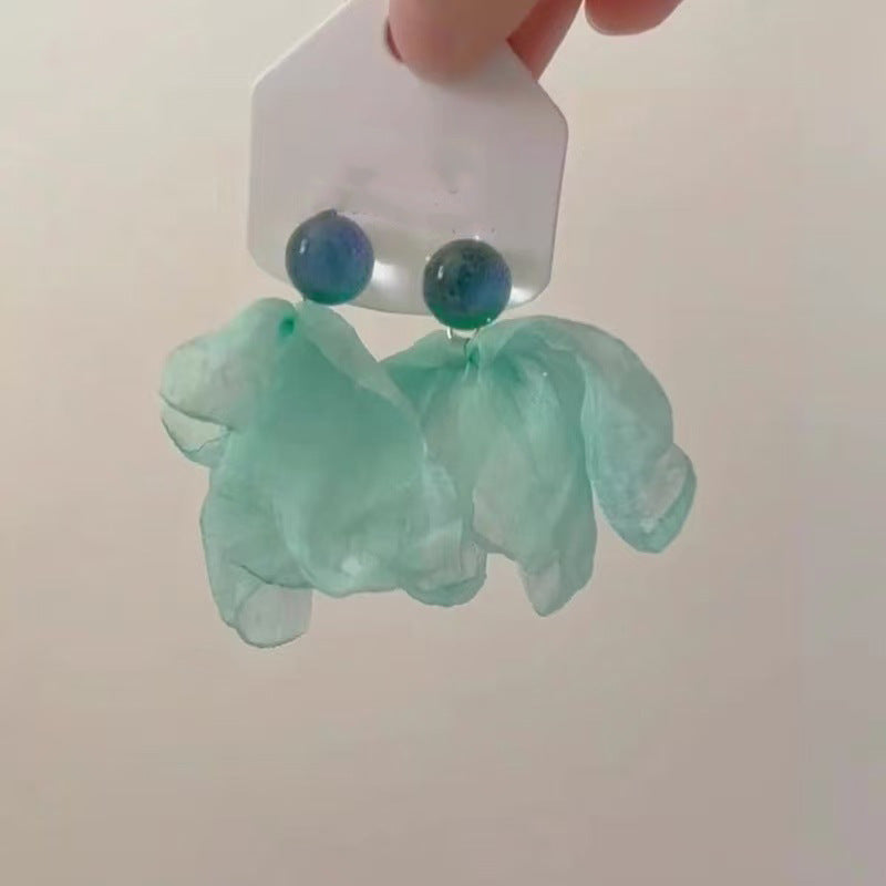 Chiffon Flower Tassel Drop Earrings - view 9