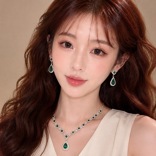 Fiber Multi-Profit Asia Retro Imperial Breeze Full Diamond Teardrop Jewelry Set Banquet Luxury Necklace Light Luxury Niche Necklace